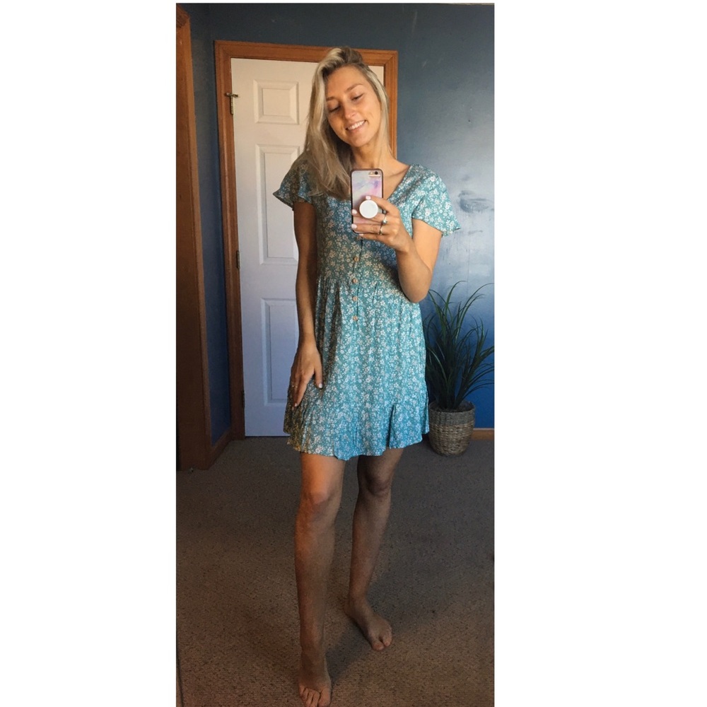 NWT Teal Floral Button Up Mini Dress
